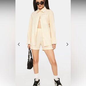 Urban Outfitters Yellow Cream Button-Up Shirt and Matching Shorts Set
